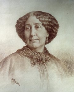 Portret van de schrijfster George Sand (1804-1876) Aurore Dupin, Barones Dudevant Tekening door Rene Jouhan (1835-?) naar een foto van Nadar door Nadar