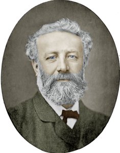 Jules Verne (1828-1905) Franse romanschrijver, foto door Nadar, ingekleurde afbeelding