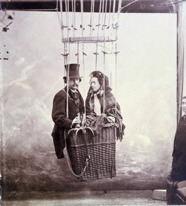 Fotografisch portret van fotograaf en aerostaatpiloot Felix Tournachon alias Nadar (1820-1910) en zijn vrouw poserend in een ballonmand door Nadar