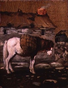 Pony wacht buiten een huisje door Sami School