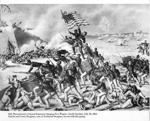 54e Massachusetts Gekleurde Regiment valt Fort Wagner aan, South Carolina