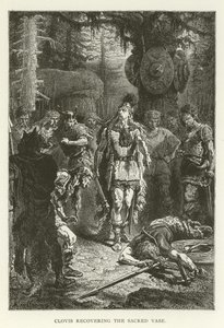 Clovis herstelt de Heilige Vaas (gravure) door (after) American School