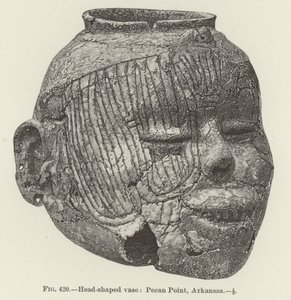 Vaas in de vorm van een hoofd: Pecan Point, Arkansas (gravure)