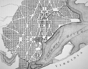 Plan van de stad Washington zoals oorspronkelijk uitgelegd in 1793