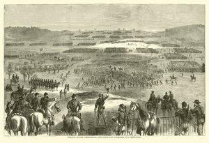 Positie van het Geconfedereerde Leger toen de overgave werd aangekondigd, april 1865 (gravure) door (after) American School