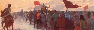 Menigte supporters van de Russische revolutionaire leider Alexander Kerensky
