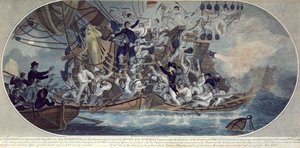 Het enteren en veroveren van Zijne Majesteits voormalige schip, Hermione (nu Retribution) 25 oktober 1799, gegraveerd door Roffe