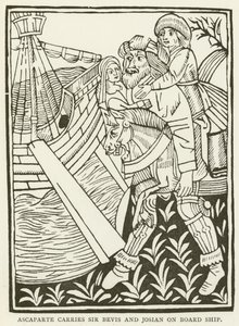 Ascaparte draagt Sir Bevis en Josian aan boord van het schip door (after) English School