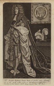 James II en VII, koning van Engeland, Schotland en Ierland, toen hertog van York (gravure)
