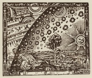 Man reist naar de uiteinden van de aarde, voorstelling van het universum in de Middeleeuwen