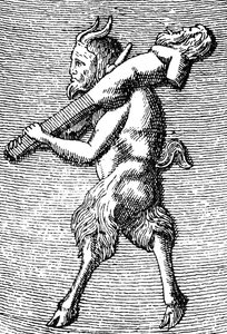 Satyr die een herm draagt, detail van een klein draagbaar tempel gewijd aan de aanbidding van Priapus (detail)