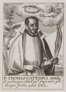 Thomas Cottam, Engelse katholieke priester en martelaar (gravure)