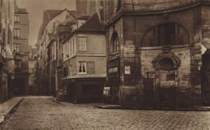 Kruispunt en fontein van Erfurth in 1866, nabij Saint-Germain-des-Pres (zwart-wit foto)