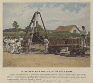 Laden van een 220 mm Mortier op Wagons door (after) French Photographer