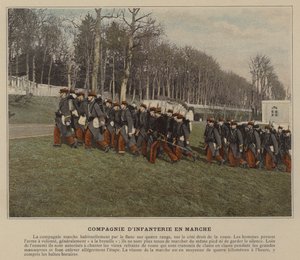 Compagnie infanterie op mars (gekleurde foto) door (after) French Photographer