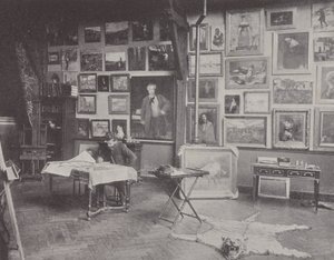 Franse schilder Alfred Philippe Roll in zijn atelier door (after) French Photographer