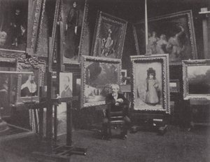 Franse schilder Carolus-Duran in zijn atelier (zwart-wit foto) door (after) French Photographer