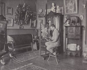 Franse schilder Henri Gervex in zijn atelier (zwart-wit foto) door (after) French Photographer