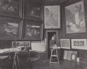 Franse schilder Pierre Puvis de Chavannes in zijn atelier door (after) French Photographer