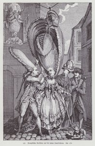 Franse cartoon die de kapsels van vrouwen uit die tijd bespot door (after) French School