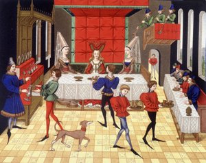 Tafelservice in een chatelaine - facsimile van een miniatuur van Renaud de Montauban