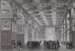 Het paleis van Fontainebleau (gravure) door (after) French School