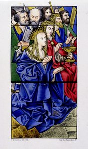 De Maagd omringd door de apostelen - reproductie van een glas-in-lood van de St Vincent de Rouen kerk