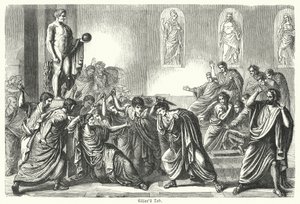 Moord op Julius Caesar (gravure) door (after) German School