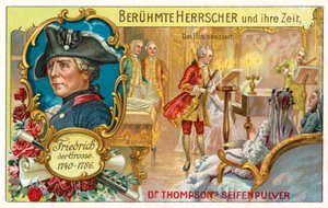 Frederik de Grote van Pruisen en een fluitconcert (chromolitho)