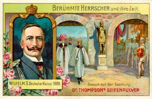 Kaiser Wilhelm II bezoekt de Saalburg, Duitsland (chromolitho)
