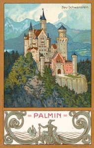 Kasteel Neuschwanstein, Beieren (chromolitho) door (after) German School