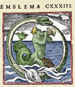 Een triton en een ouroboros, illustratie 