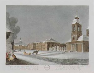 Uitzicht op het Arsenaal en de Gieterij in St. Petersburg, illustratie voor december uit 