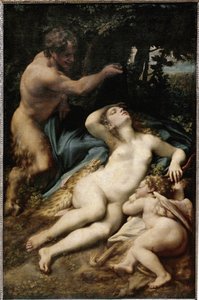 Jupiter en Antiope (of Venus met Cupido en een sater) door (c.1489 1534) Correggio