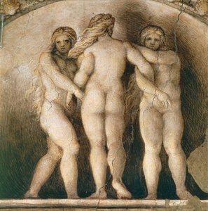 Lunet van drie Schikgodinnen (detail) door (c.1489 1534) Correggio