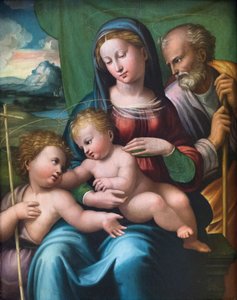 Heilige familie met een jonge Sint Johannes de Doper door Innocenzo da Imola