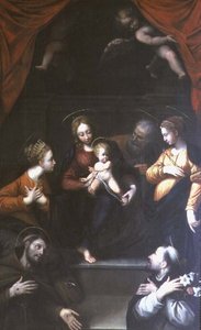 Madonna en Kind met St. Jozef en andere heiligen door Innocenzo da Imola