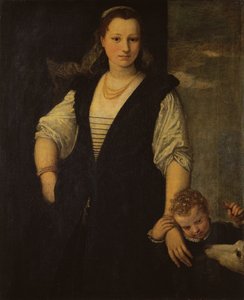 Portret van een Vrouw met een Kind en een Hond