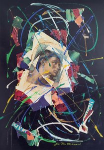 G. C. Riccardi, Adamo, 1986, Gemengde media op doek, 70x100, Italië. door Gian Carlo Riccardi