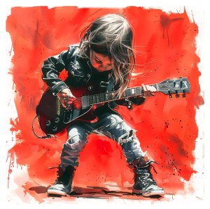 Een kind speelt elektrische gitaar, muziek kunst schilderijen te koop, canvas kunstprints