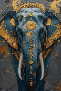 Abstract schilderij majestueuze blauwe Indiase olifant voor moderne muurkunst prints decoratie door F. Abderrahim