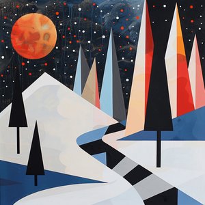 Abstracte bomen & met sneeuw bedekt landschap, winter kunst prints voor muur huisdecor door F. Abderrahim