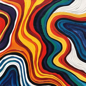 Warme muurkunstdecoratie: zwevende abstracte kleurrijke curves voor interieurdecoratie door F. Abderrahim