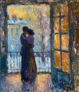 Impressionistisch olieverfschilderij van een verliefd paar voor muurkunst en canvasprints door F. Abderrahim