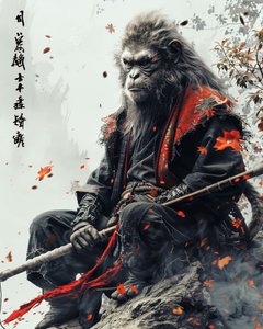 Samurai aap illustratie: op aanvraag muurkunstprints en decoratieve poster