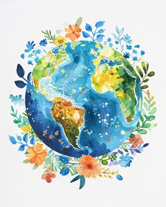 Vredesmuurdecoratie: Aquarel boho planeet aarde kinderkamer