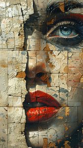 Canvasprints: Vrouwengezicht met acrylverf penseelstreek