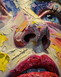 Karakter muurkunst: vrouwengezicht met een artistieke retouchering door F. Abderrahim