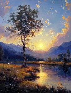 Schoonheid van zonsondergang die overgaat in nacht op Canvas Digitale Schilderij Wanddecoratie door F. Abderrahim
