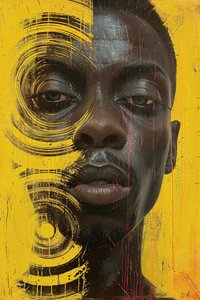 Minimalistisch abstract sci-fi gritty surrealisme zwart mannengezicht door F. Abderrahim